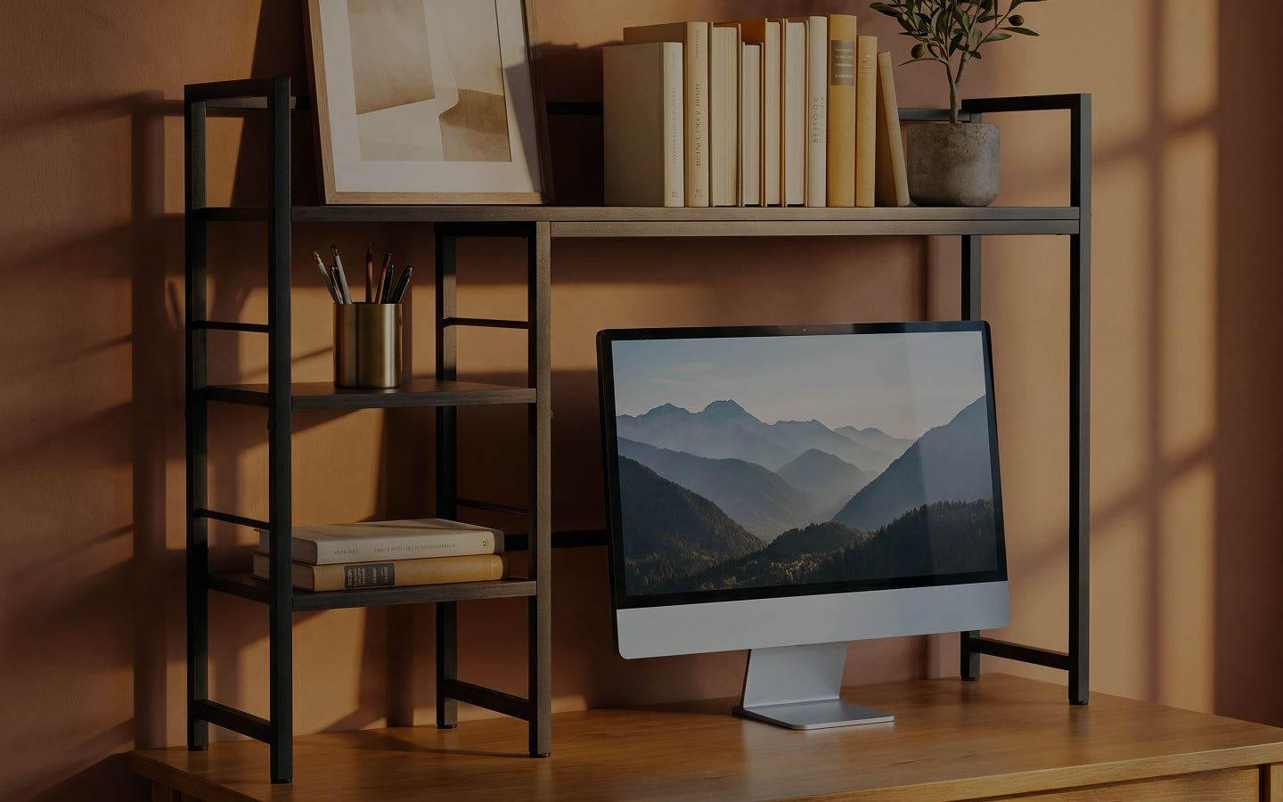 Elevate your space with our desktop shelves